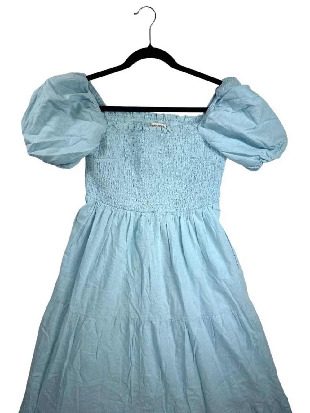 NWT Abercrombie & Fitch Maxi Dress Women's XLP Light Blue Smocked Puff Sleeve